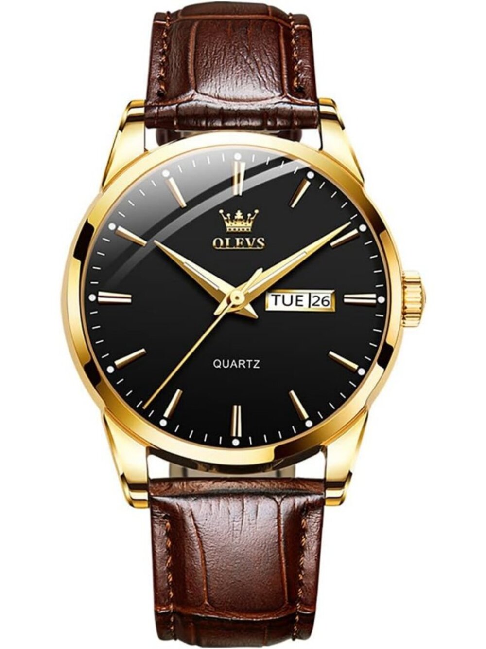 Stylish Men's Quartz Watch with Black Faux-Leather Band, Blue Face, Water
